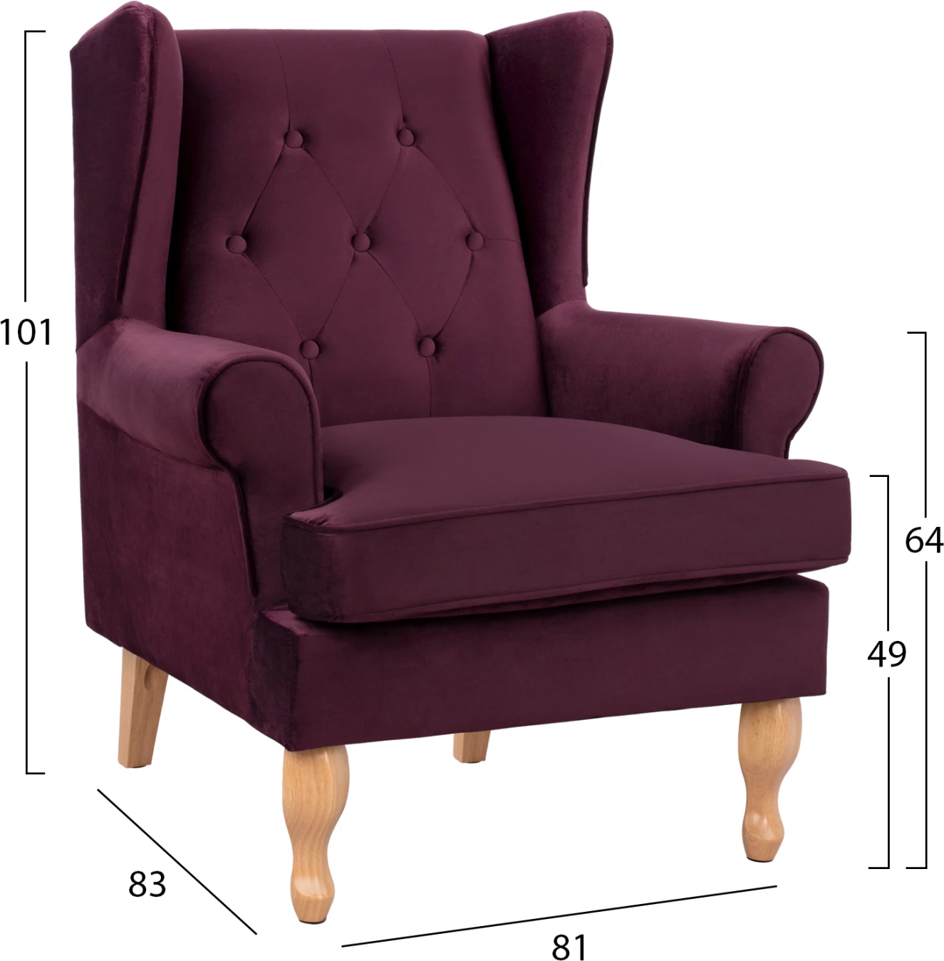 Fotelj vijoličen žamet Brandon 81x83x101cm FH3073.15