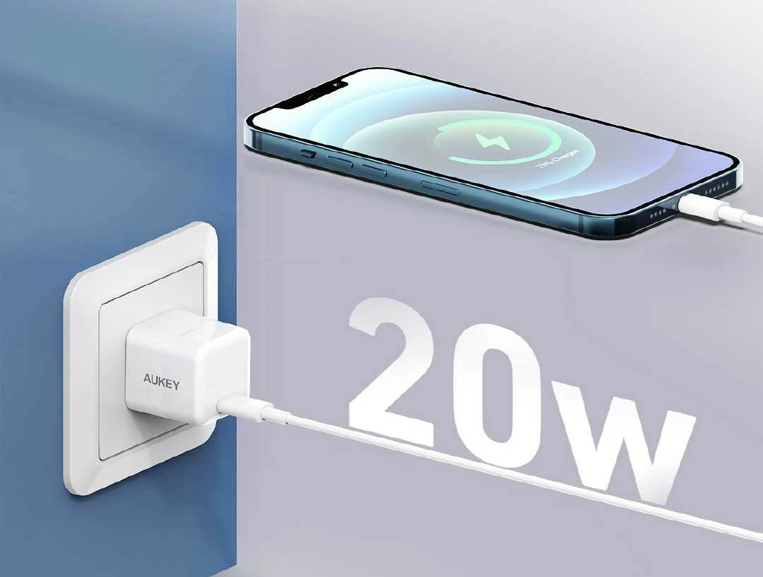 Stenski polnilec 20W, 1x USB-C, AUKEY PA-F5 OEM, bel