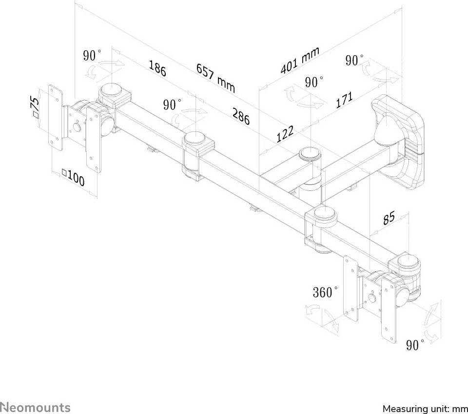 Stenski nosilec za dva monitorja Newstar FPMA-W960D, do 27 palcev, vrtljiv, črn Stenski nosilec za dva monitorja Newstar FPMA-W960D, do 27 palcev, vrtljiv, črn
