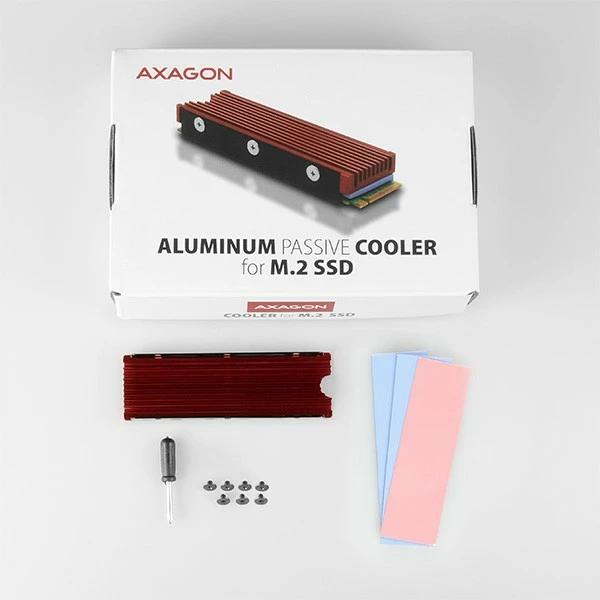 Pasivni hladilnik za SSD M.2, AXAGON CLR-M2, aluminij, s silikonskimi termičnimi blazinicami, rdeč Pasivni hladilnik za SSD M.2, AXAGON CLR-M2, aluminij, s silikonskimi termičnimi blazinicami, rdeč