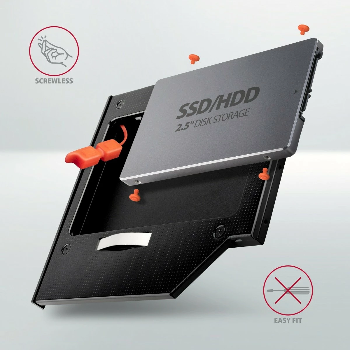 Računalniško ohišje za SSD/HDD 2,5" za ležišče DVD 9,5 mm, alumin, črno — AXAGON RSS-CD09 Računalniško ohišje za SSD/HDD 2,5" za ležišče DVD 9,5 mm, alumin, črno — AXAGON RSS-CD09