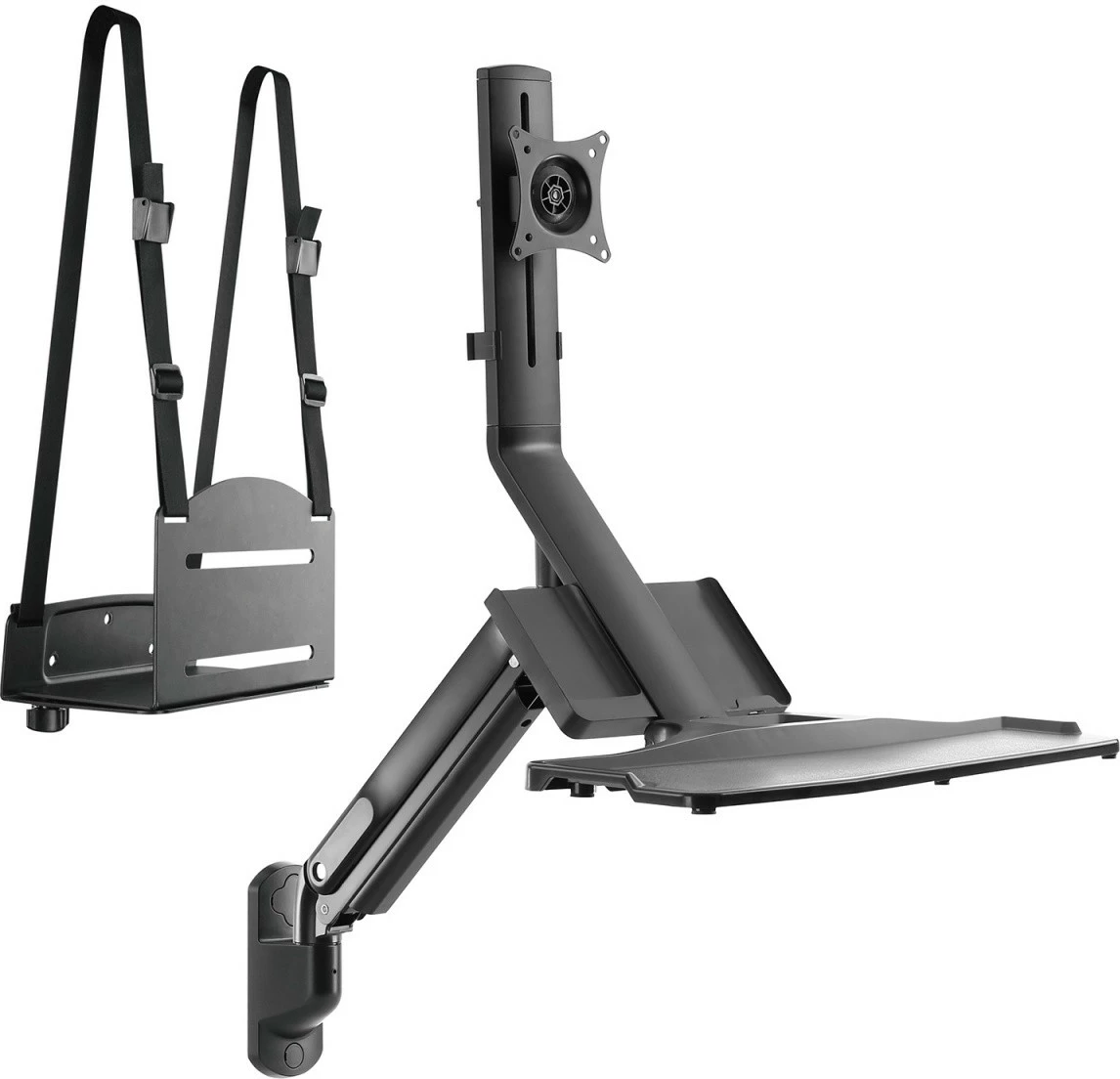 Stenska nosilka za monitor in tipkovnico Maclean MC-838, za računalnik, črna