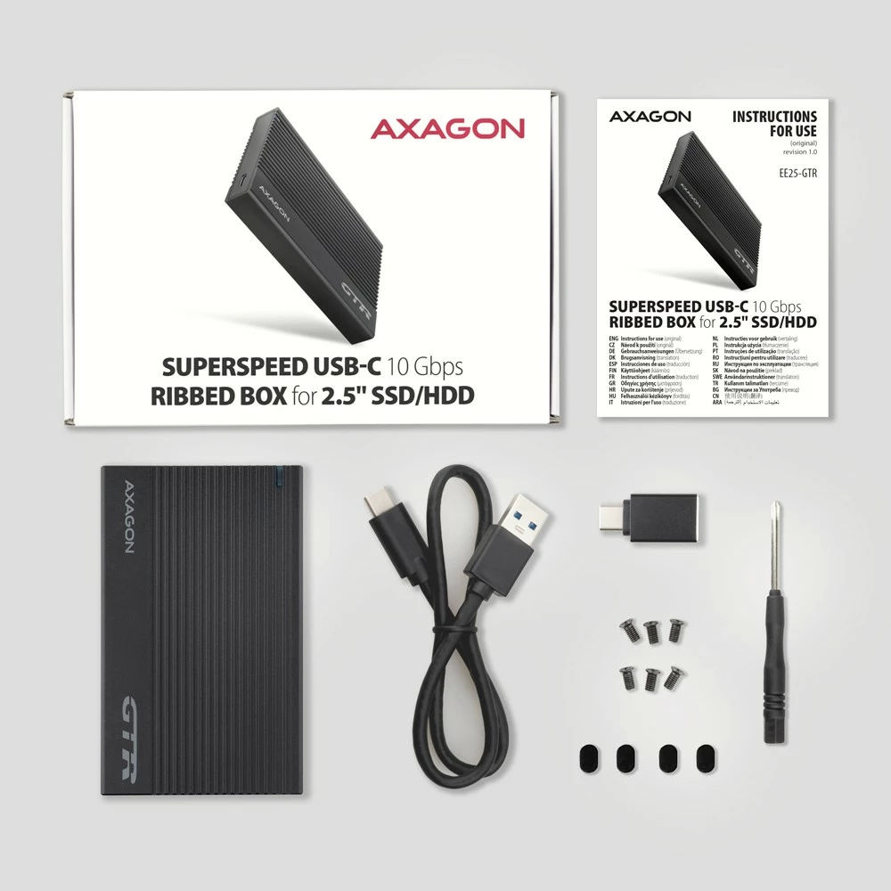 Zunanji računalniško ohišje za SSD/HDD 2,5", USB 3.2 Gen 2, črn AXAGON EE25-GTR Zunanji računalniško ohišje za SSD/HDD 2,5", USB 3.2 Gen 2, črn AXAGON EE25-GTR