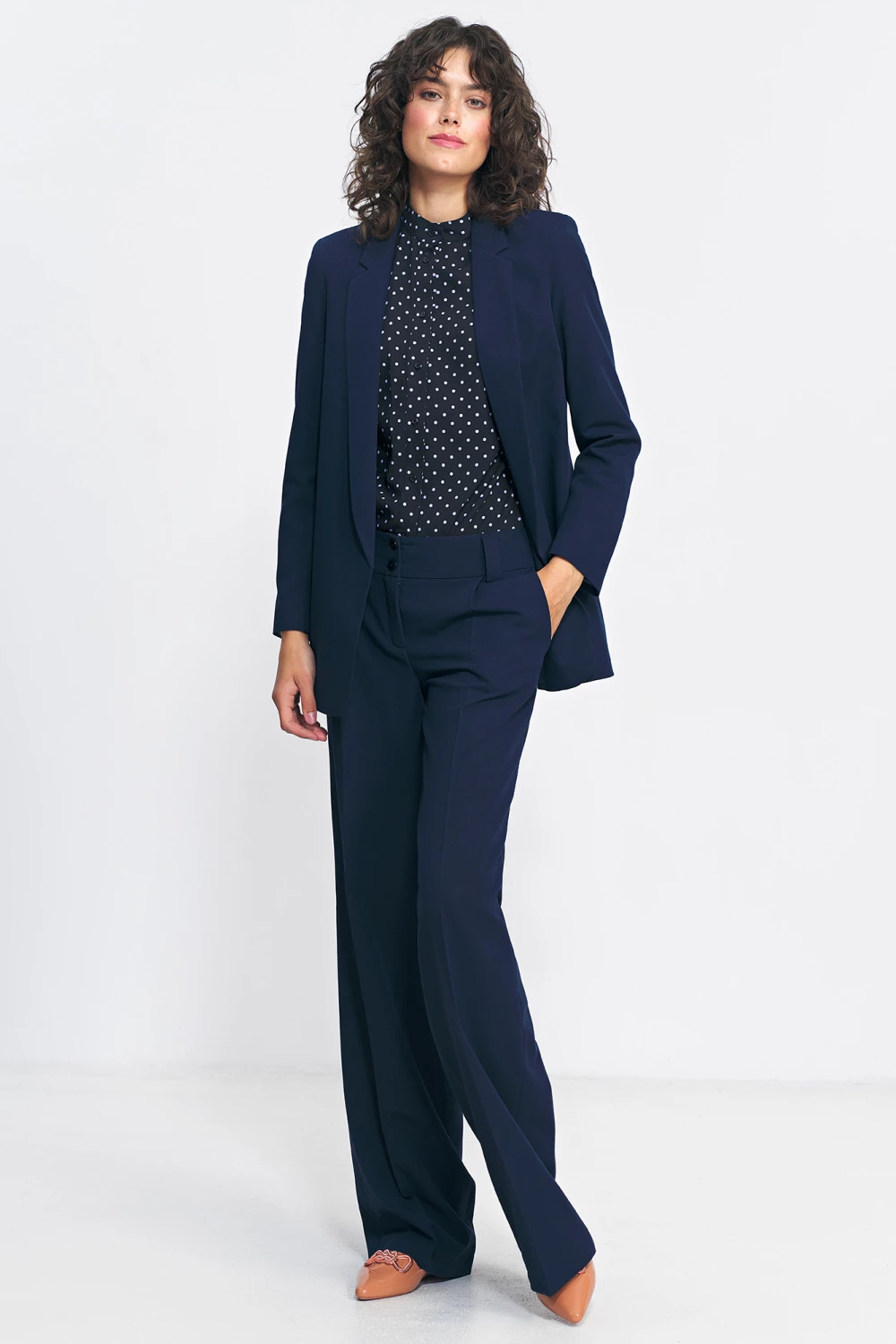 Elegantni odprti blazer, Nife 216874, temno moder