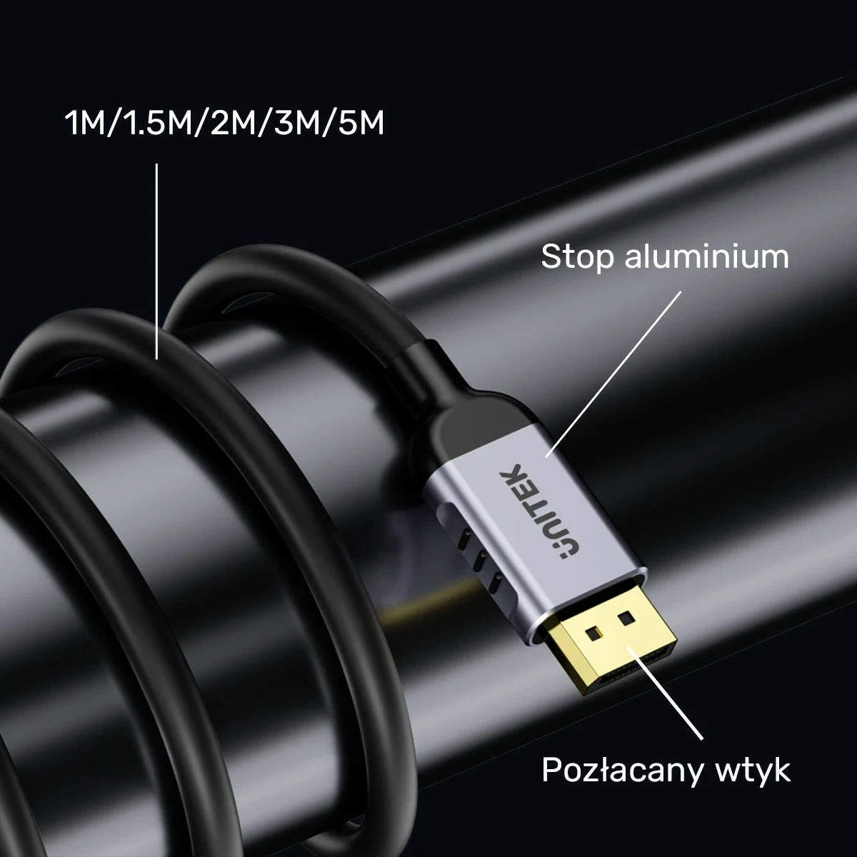 Kabel DisplayPort 1.4, 1 m, črno-srebrn — Unitek