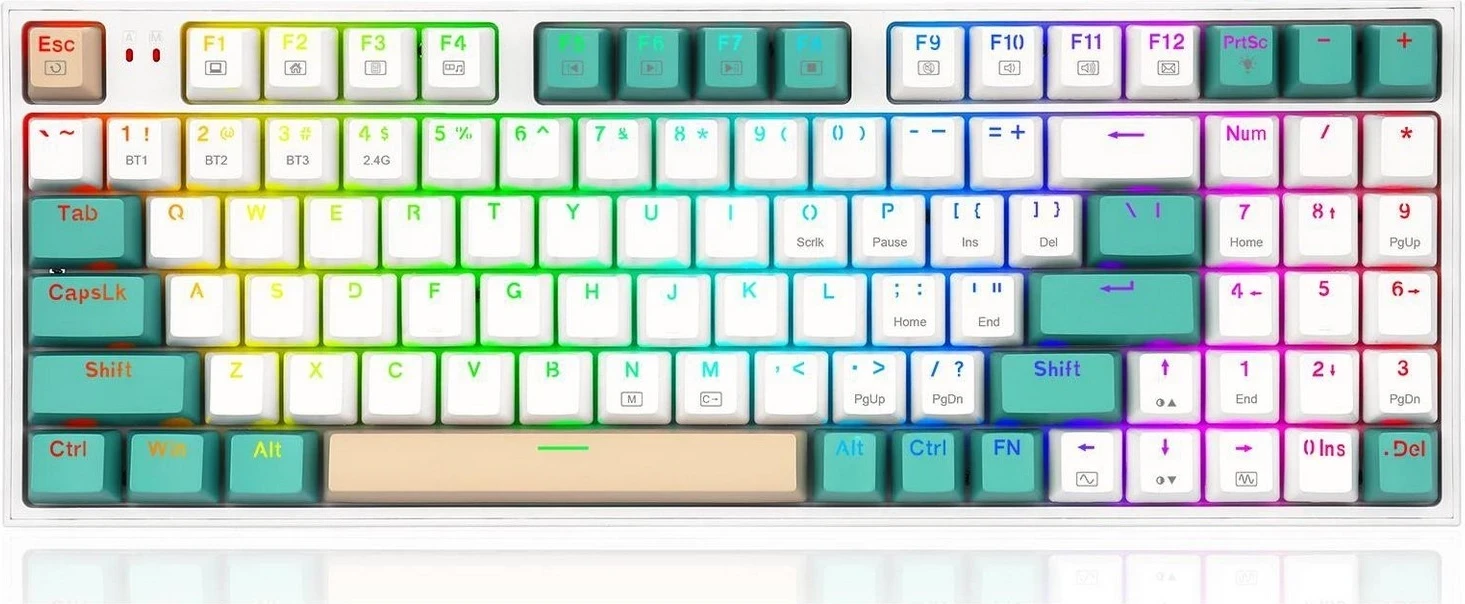 Mehanska tipkovnica Redragon K643WGC-RGB-PRO, RGB, brezžična/žična, bela