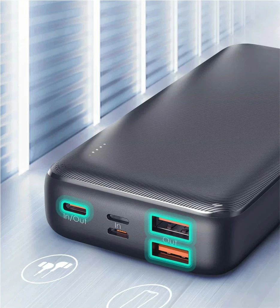 Power bank 20.000 mAh, 5x USB, Quick Charge 3.0, Power Delivery 3.0, 22,5 W, LED, črn - AUKEY PB-N74S Basix Plus