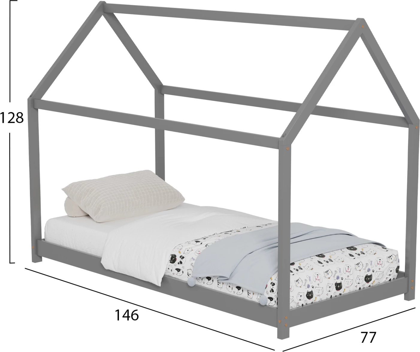 Postelja za otroke PEPE FH678.05 t.MONTESSORI iz masivnega borovega lesa v sivi barvi - 140x70cm