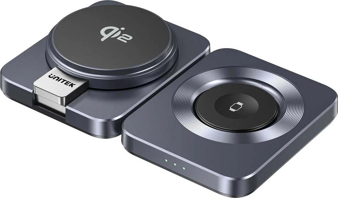 Polnilna postaja za brezžično polnjenje Qi2, 15 W, sivo — Unitek 3v1