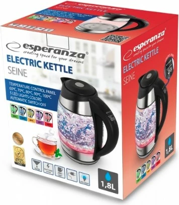 Električna vrelna posoda 1,7 L, 2200 W, črna, steklo Esperanza EKK026