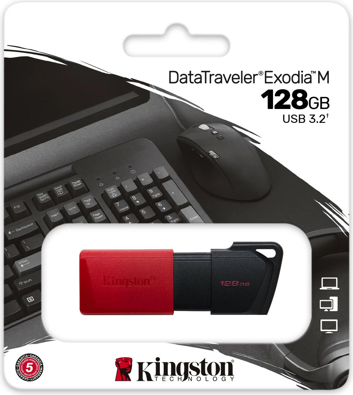USB-pomnilnik 128 GB, Kingston DataTraveler Exodia M, USB 3.2, črn + rdeč