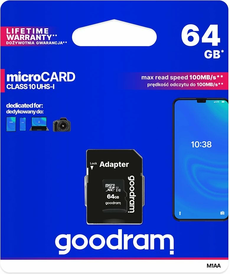 Kartica pomnilnika 64 GB microSDXC z adapterjem, Goodram, črna