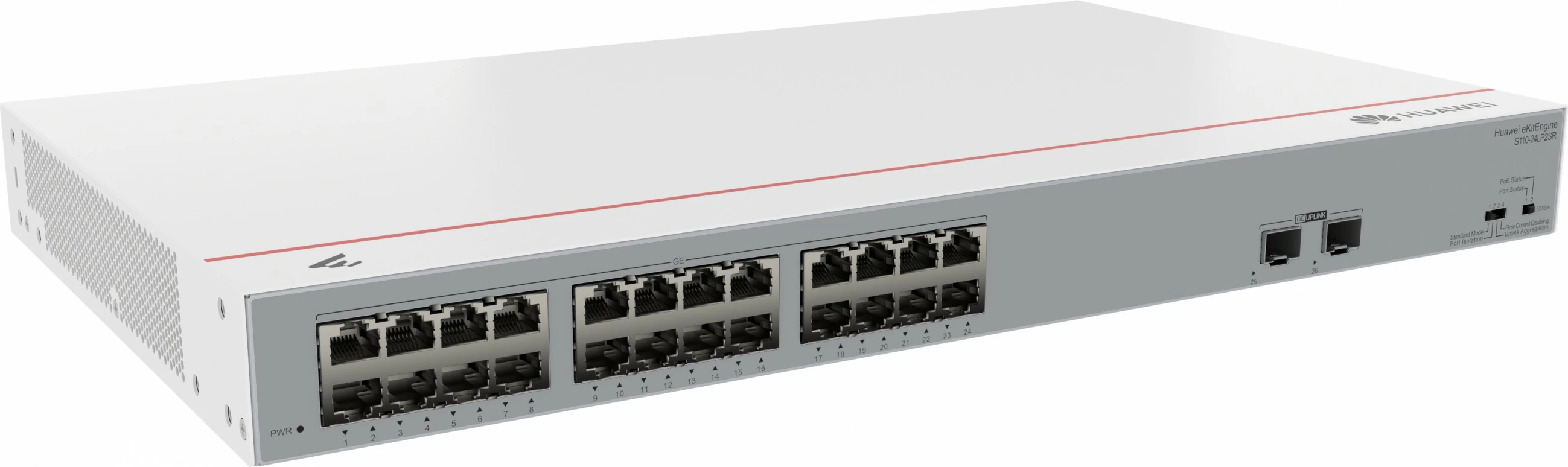Preklopnik eKit S110-24LP2SR, L2, Gigabit Ethernet, PoE, 1U rack, sive barve