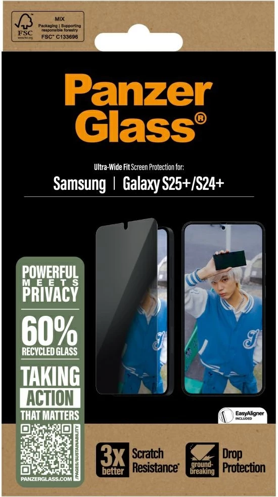 Zaščitno steklo Ultra-Wide Fit Privacy PanzerGlass za Samsung Galaxy S25+
