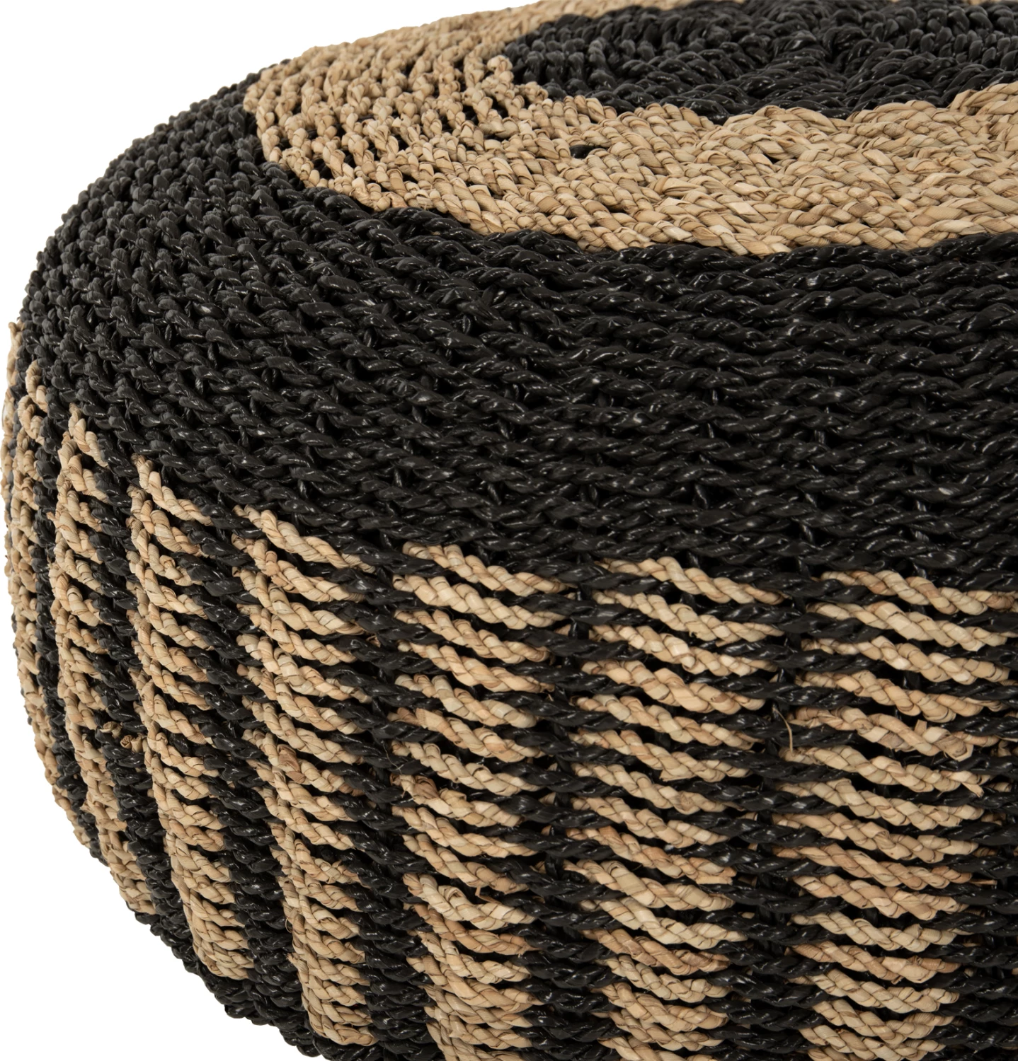Stolček-pouf SARONI FH7851.02 iz morske trave v naravni-črni barvi Φ60x35Hcm