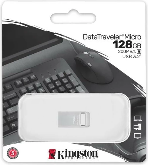 USB ključek Kingston DataTraveler Micro G2, 128 GB, USB 3.2 Gen1, srebrn