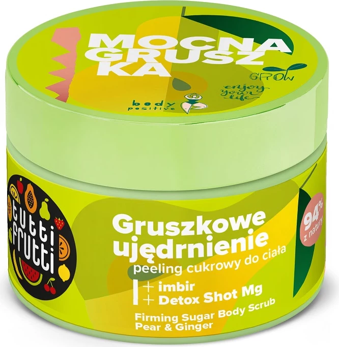 Telesni piling s sladkorjem, darša in ingver, z magnezijem — Farmona Tutti Frutti Pear & Ginger + Detox Shot Mg, 300 g