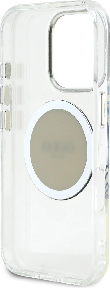 Ovitek za telefon Guess IML Metal Colored Circle Classic Logo MagSafe za iPhone 16 Pro, siv