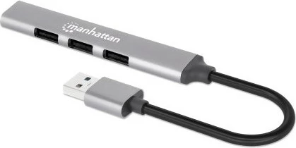 USB razdelilnik 4‑portni MANHATTAN, USB‑A, 480 Mbit/s, 1 Gbit/s, siv