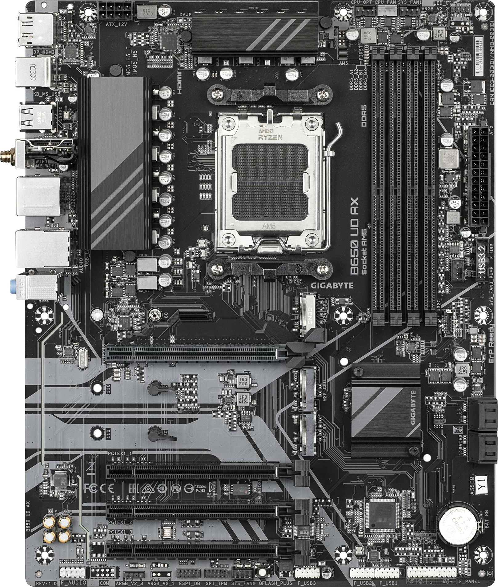 Plošča za računalnik Gigabyte B650 UD AX, Socket AM5, DDR5, PCIe 5.0, WiFi 6, črna