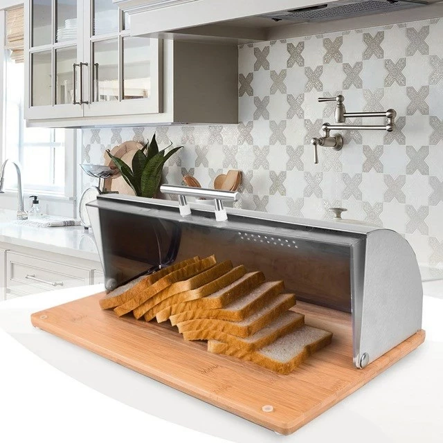 Kovinska škatla za kruh, Maestro MR-1670S, nerjaveče jeklo, srebrna