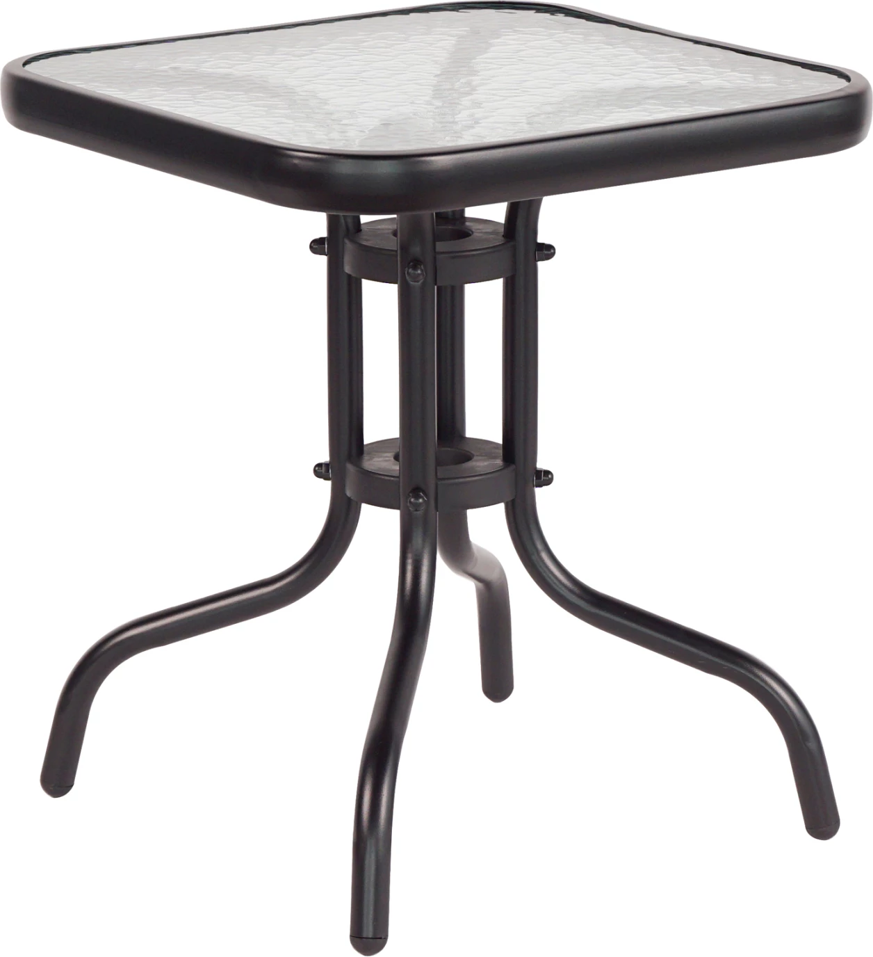 Klubska miza FIGO FH6067.03 kovinska v črni barvi s kaljenim steklenim vrhom 45x45x50H cm