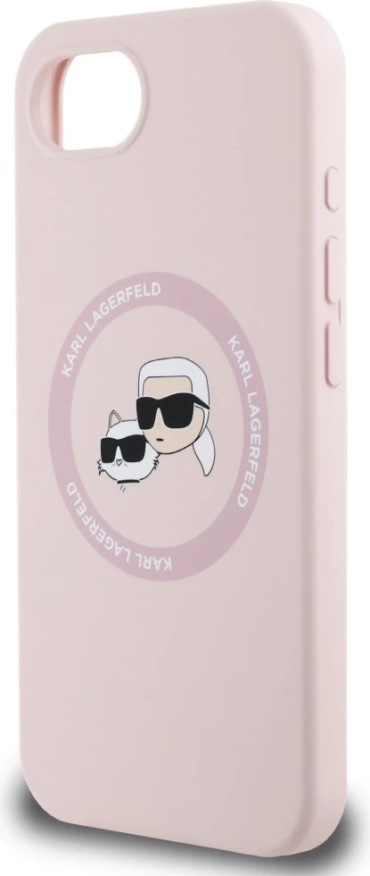 Ovitek za telefon iz silikona z motivom Karl & Choupette, MagSafe, roza — Karl Lagerfeld za iPhone 16e