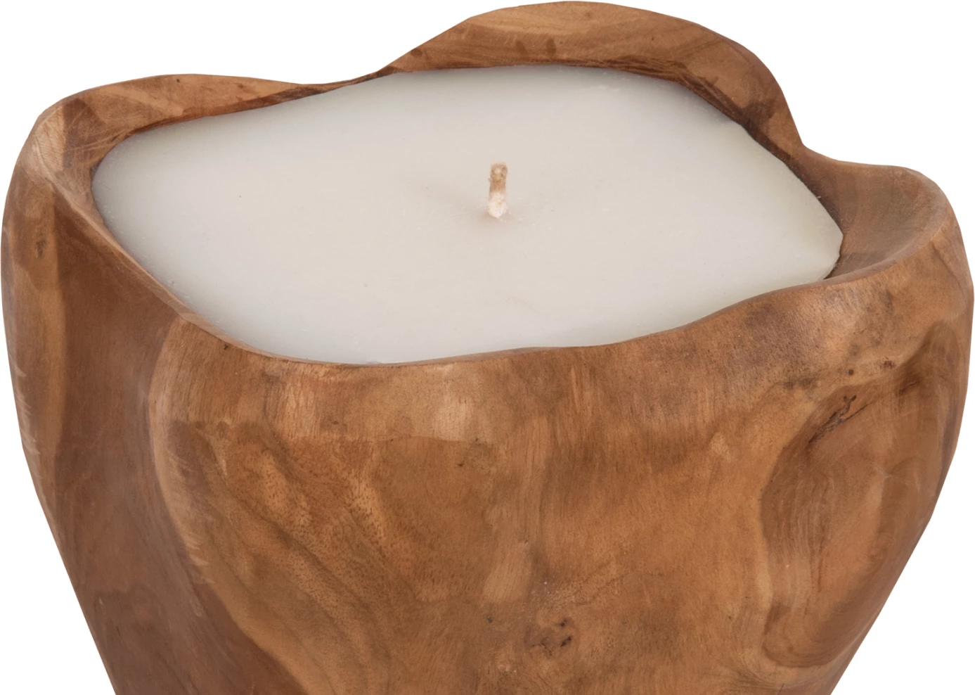 Mizna sveča FH9625 iz korenine tika napolnjena s parafinskim voskom - naravna in bela 20x20x18Hcm