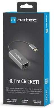 Omrežna kartica USB-C 3.1, RJ-45 1 Gb, siva, Natec Cricket