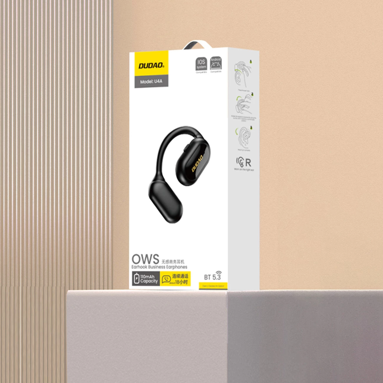 Bluetooth poslovne slušalke, Dudao U4A, Bluetooth 5.3, OWS open-ear, IPX5, 300 h v pripravljenosti, črne