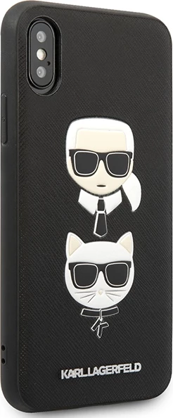 Elegantna zaščitna prevleka za iPhone XS Max, Karl Lagerfeld Saffiano Karl&Choupette Head, črna