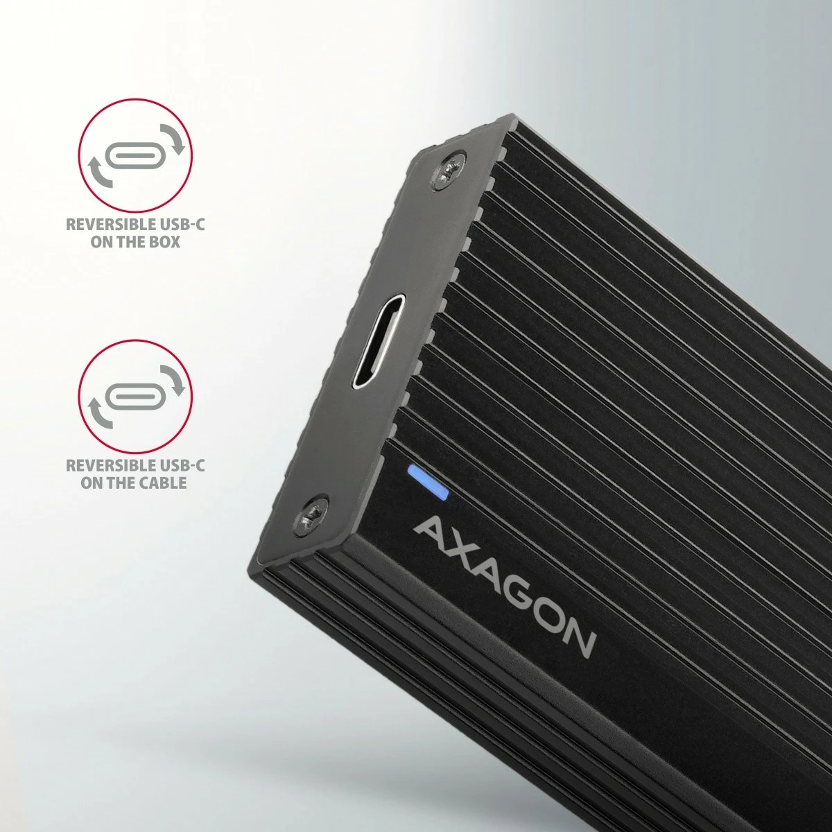 Računalniško ohišje za NVMe M.2 SSD, USB-C 3.2 Gen 2, aluminij, črn, AXAGON EEM2-GTR Računalniško ohišje za NVMe M.2 SSD, USB-C 3.2 Gen 2, aluminij, črn, AXAGON EEM2-GTR