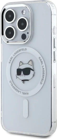 Ovitek za telefon IML Metal Choupette Head MagSafe za iPhone 15 Pro Max, Karl Lagerfeld, bel