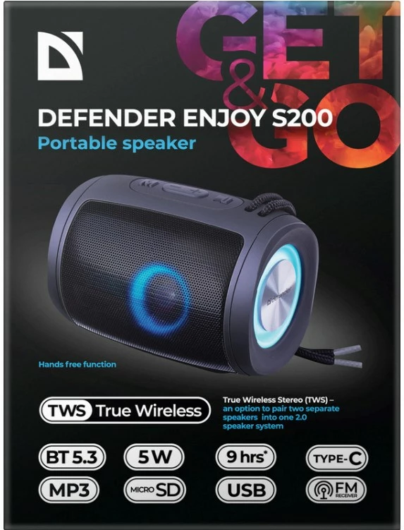 Prenosni zvočnik Defender S200, Bluetooth 5.3, 5 W, črn