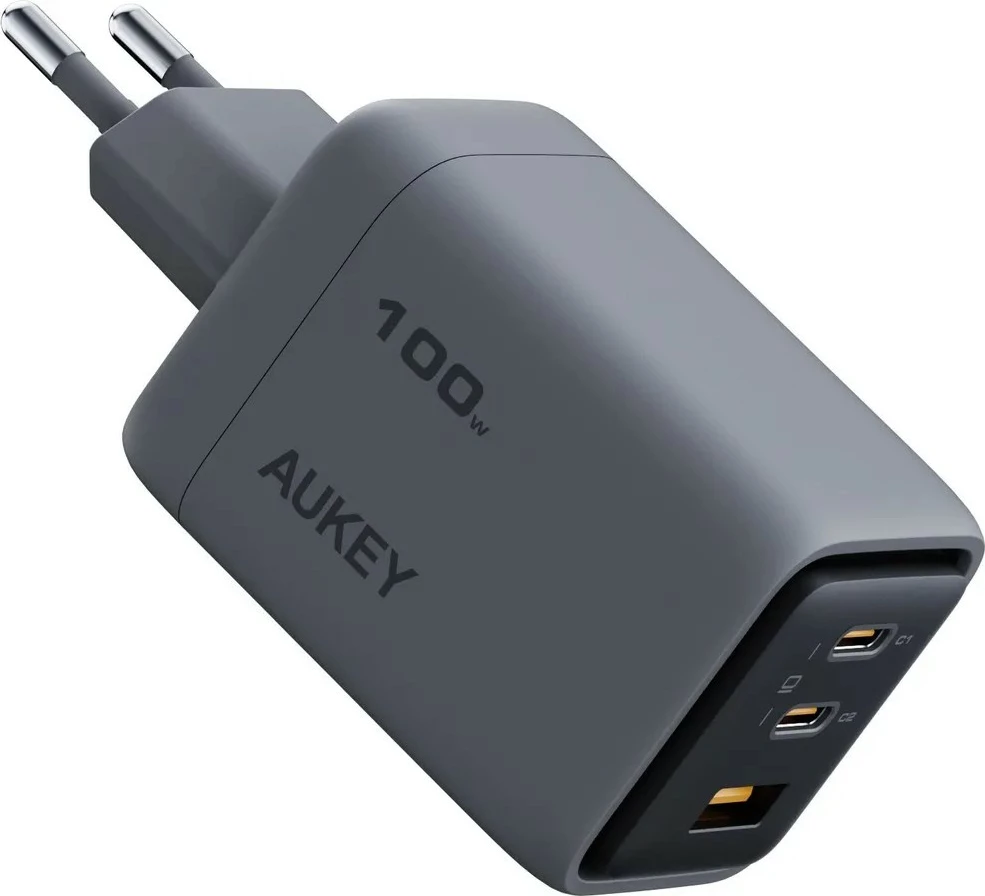 Ultra kompakten 100W zidni polnilec AUKEY PA-C5 Comet Mix 3, 3xUSB (2xUSB-C, 1xUSB-A), siv