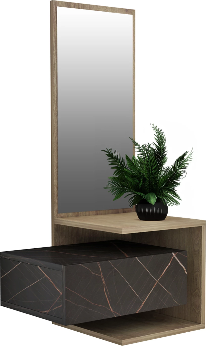 Pohištvo za predsobo z ogledalom MEARA FH8984.13 melamin v naravno-črnem marmorju 49,1x31,3x90Hcm