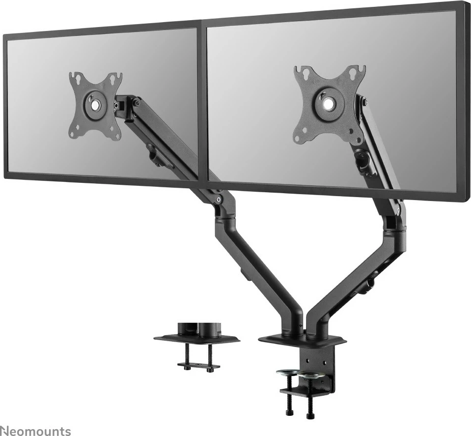 Nosilec za dva monitorja Neomounts FPMA-D650DBLACK, 17–27 palcev, nastavljiva višina z gas spring, črn