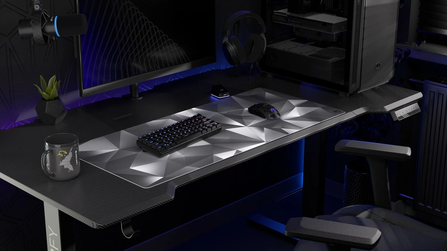 Mauspad za igralce Crystal Black XL Endorfy, bel in črn