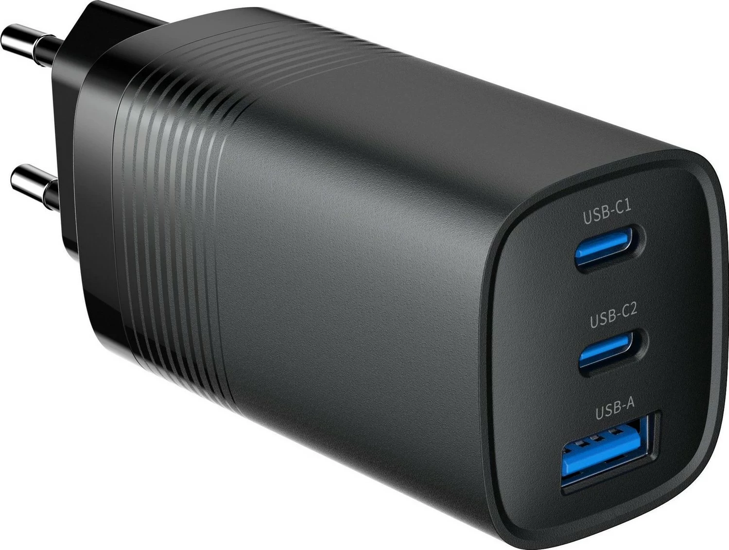 Močan kompaktni polnilnik Gembird GaN USB QC3.0 27W 2x Type-C max 65W črn