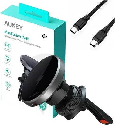 Magnetni nosilec z brezžičnim polnjenjem, AUKEY HD-MC13, Qi2 15W, z USB-C kablom 1 m, črn