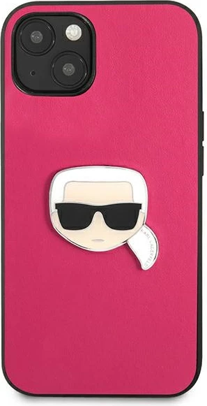Ovitek za telefon za iPhone 13 mini, trdo ohišje, eko usnje, rožnata, Karl Lagerfeld KLHCP13SPKMP
