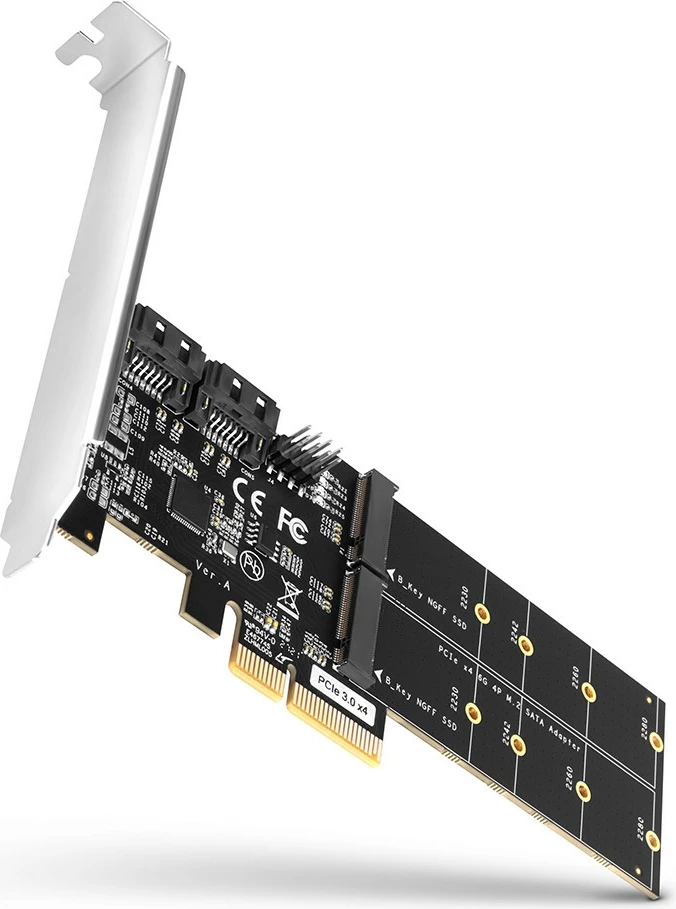 Razširitvena kartica AXAGON PCES-SA4M2, 2x SATA 6G + 2x M.2 B-key SATA, PCIe, črna
