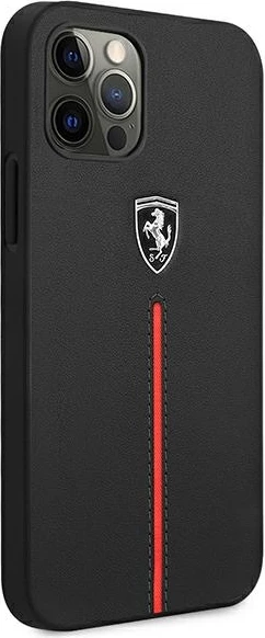 Ohišje Ferrari Off Track za iPhone 12 Pro Max, naravno usnje, črno