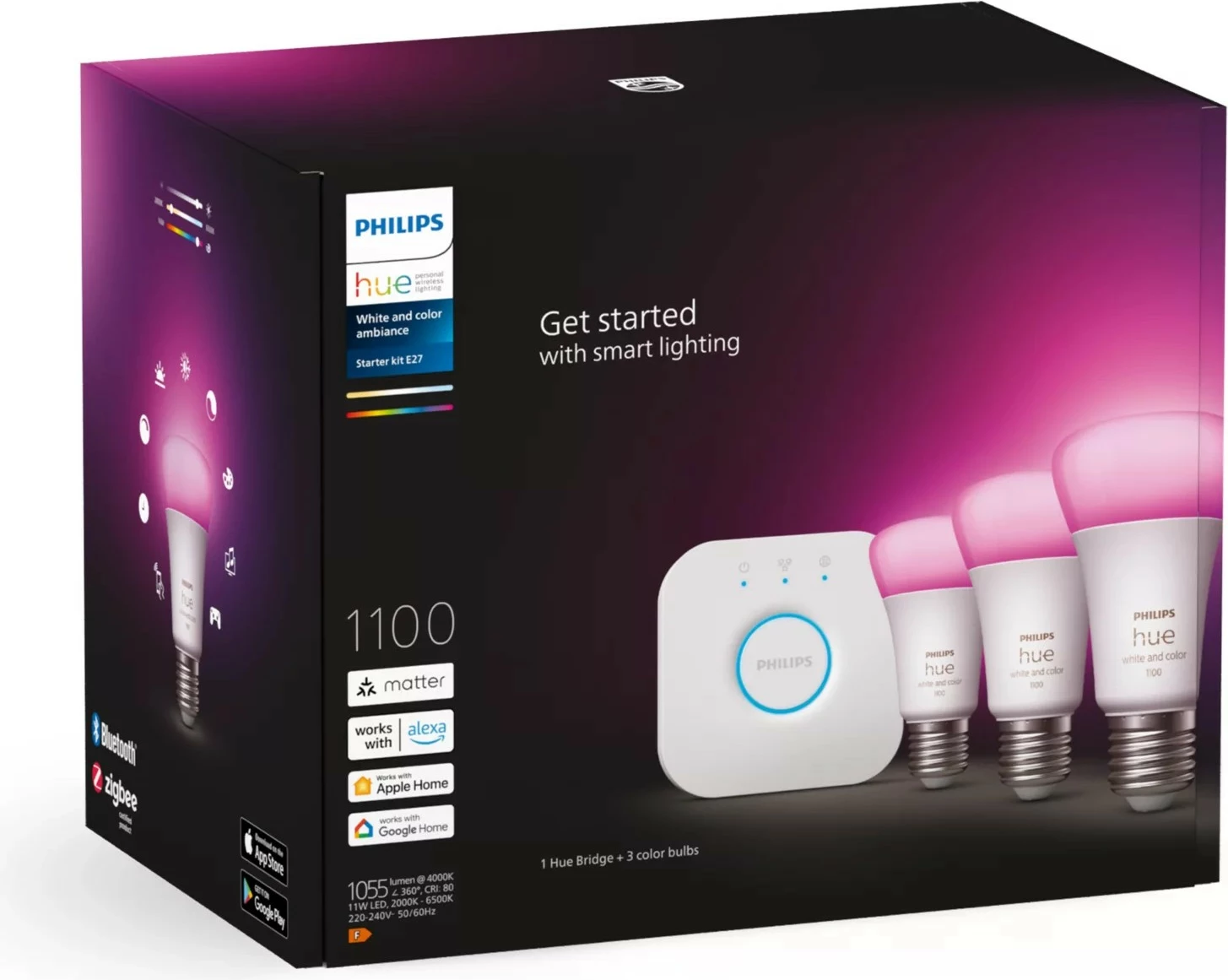 Pametna svetilka Philips Hue White and Colour Ambience Starter kit E27, Bluetooth/Zigbee, bela