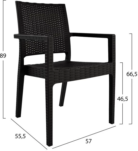 Stol z nasloni iz polipropilena temno rjave barve FH5134.02 57x55,5x89 cm, set 4 kosov