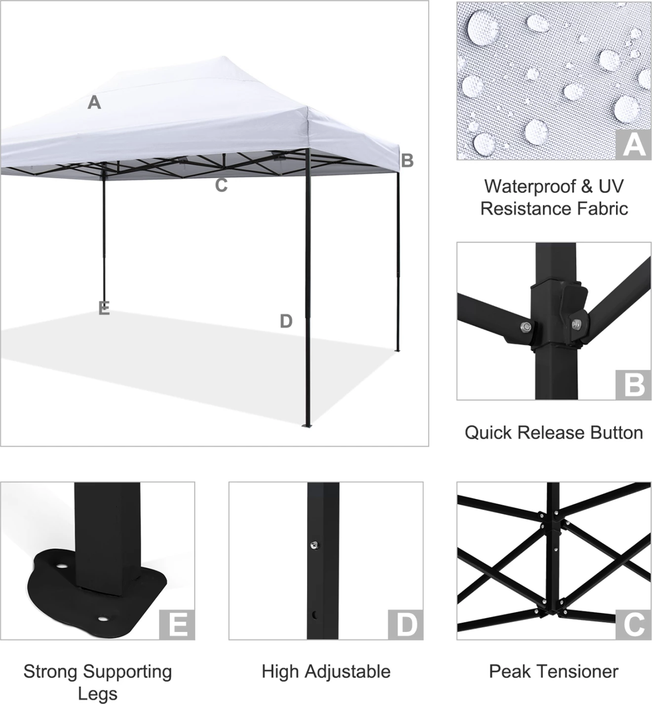 Zložljiv kovinski paviljon MATTHEW FH6311 s črnim okvirjem in belo senčnico 3x4.5x3.10Hm