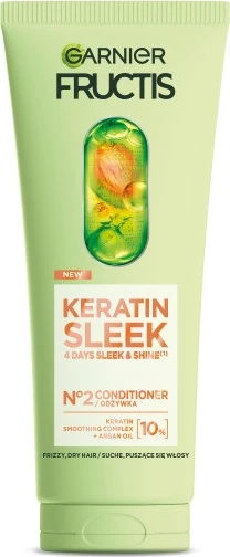 Kondicioner za suhe in elektrizirane lase, Keratin Sleek Garnier Fructis, za ženske, 200 ml