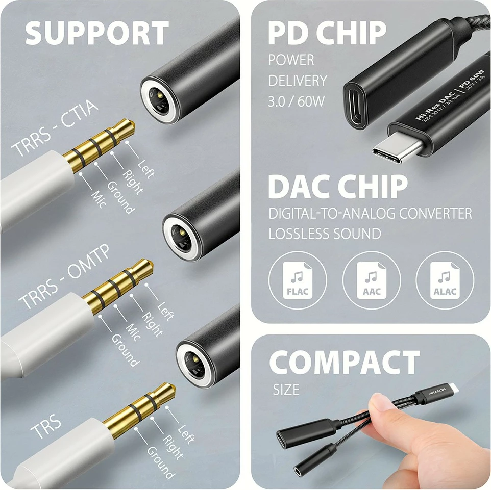 Zunanja zvočna kartica AXAGON ADA-HCPD, USB-C, DAC 32-bit, 384 kHz, PD 60 W, črna Zunanja zvočna kartica AXAGON ADA-HCPD, USB-C, DAC 32-bit, 384 kHz, PD 60 W, črna