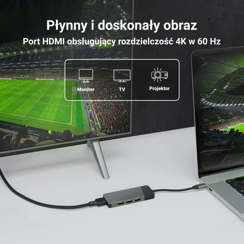 USB-C razdelilec Green Cell, Type-C, siv