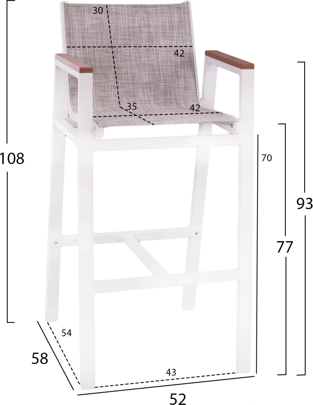Aluminijasti barski stol bel s polywoodom 52x58x108 cm FH5790.01